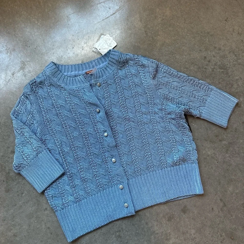 Free people blue cardigan short sleeve sweater nwt Xs
